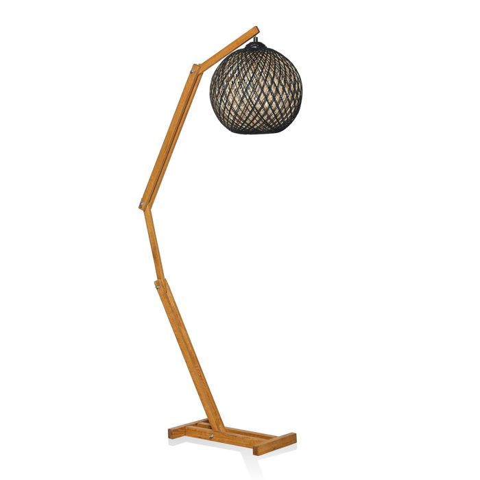 Lampadaire réglable Zirto H140cm Pin massif Marron et Jute Beige