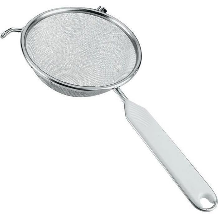 Passoire tamis à manche - D : 14 cm - aluminium et plastique - blanc