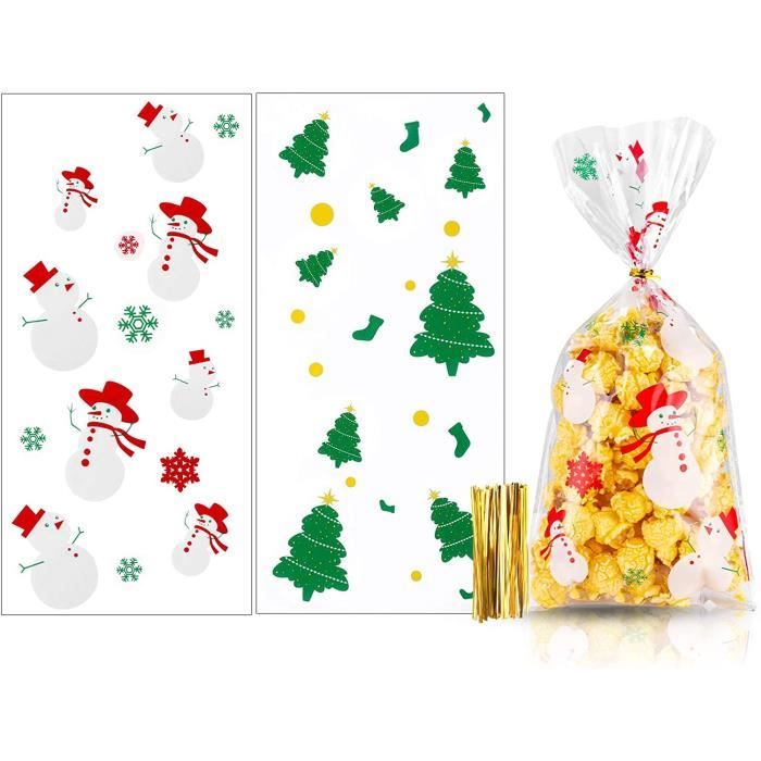100pcs Bonbons Noël Pochette Sachet Sacs de Biscuits Bonbons de Noël, Cadeau Noel, Sachets en