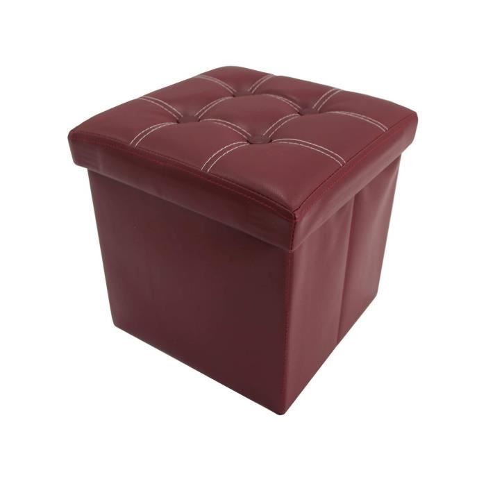 pouf tabouret similicuir rouge bordeaux repose-pieds 30x30x30 - mobili rebecca