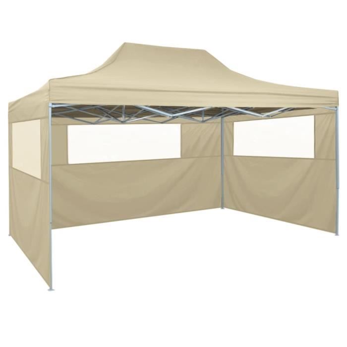 Tente de réception pliable avec 3 parois 3x4 m Acier Crème Mothinessto LY0410