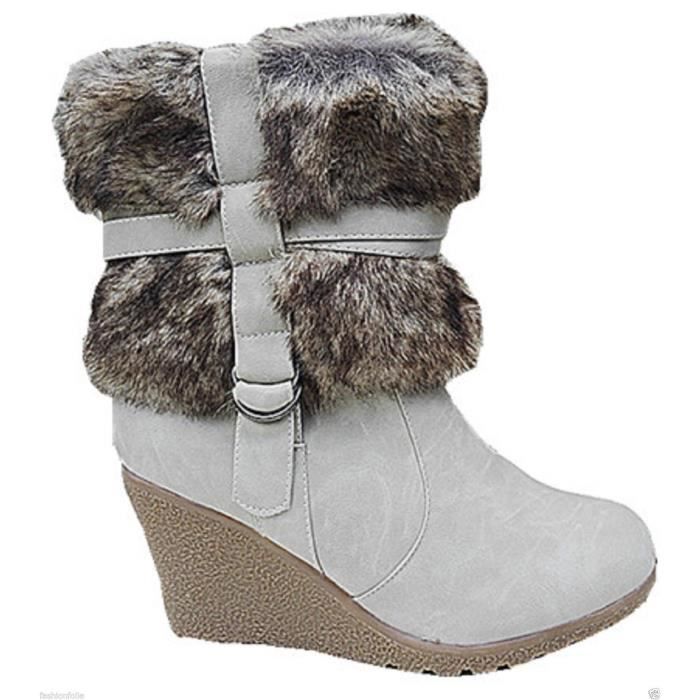 bottes fourrées compensées femme