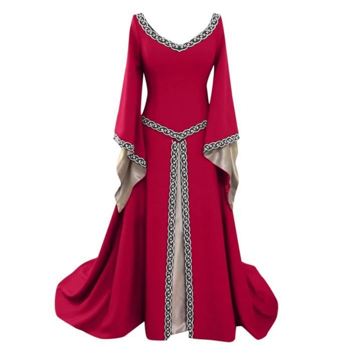 Robe Renaissance Médiévale Femme - Manches Longues, Style Victorien Gothique - Pour Cosplay, Halloween, Fête Costumée