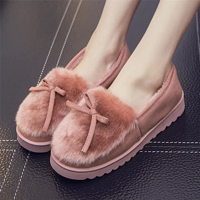 Chaussures Noeau Chaud Pantoufles D Hiver Femme Chaussures Confort Casual Appartements Talons Pantoufles De Coton Interieur Belle Noir Achat Vente Chausson Pantoufle Cdiscount