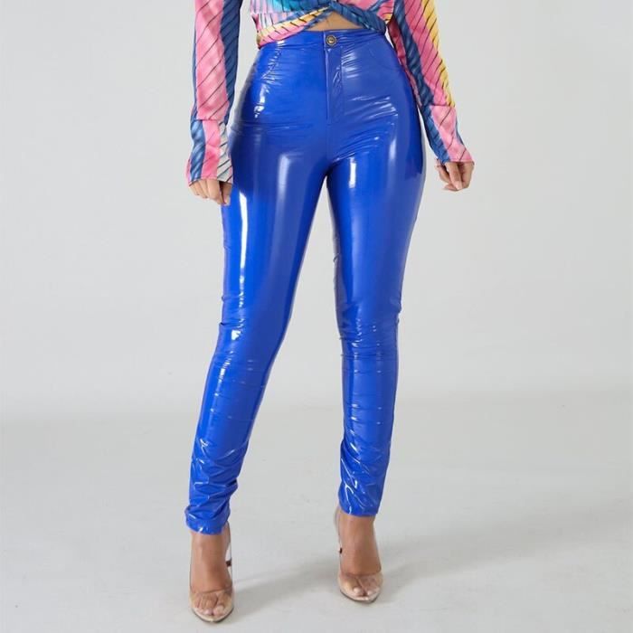 PANTALON Leggings en Faux cuir PU grande taille pour femmes pantalon slim brillant ample taille haute PVC liquide Type Bleu Blanc Cdiscount Pret a Porter