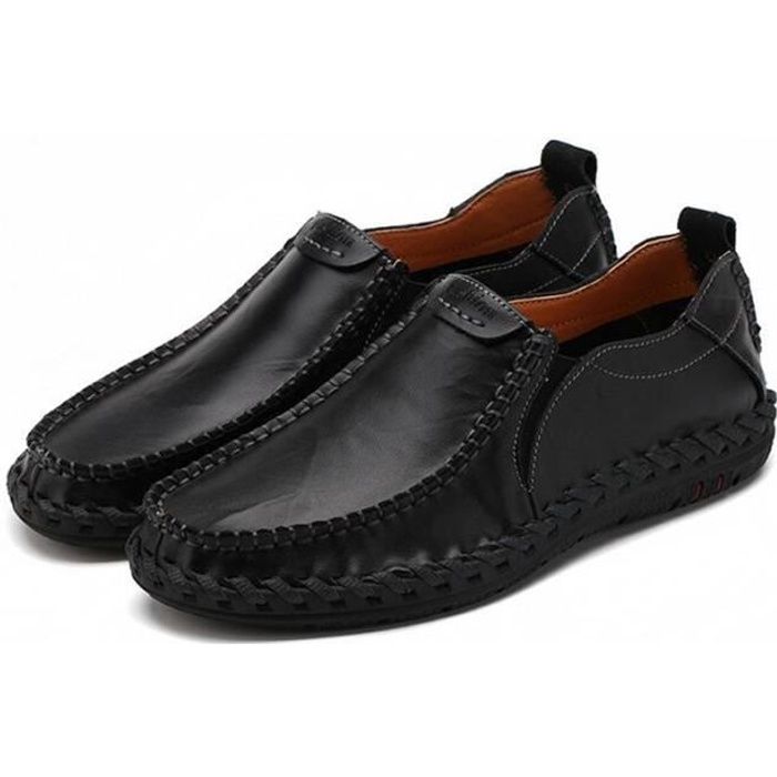 Chaussures Bateau Homme Cuir - Derby Classique - Semelle Caoutchouc - Confort Ville Et Conduite