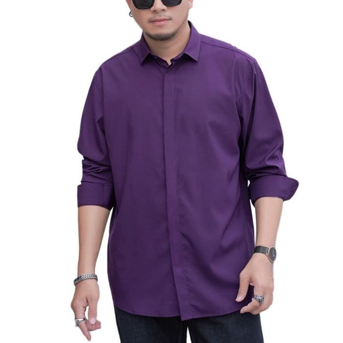 Chemise Homme Grande Taille a Manches Longues Decontractee Chemise de Couleur Unie a Boutonnage Simple Chemise Mauve Mauve Cdiscount Pret a Porter