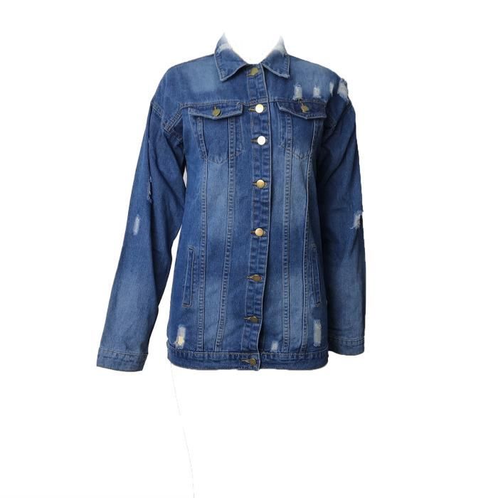 Veste En Jean D chir e Mi Longue Pour Femme Veste En Coton