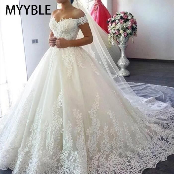 Robe de Mari e Blanche en Tulle Toge de Grande Taille paules