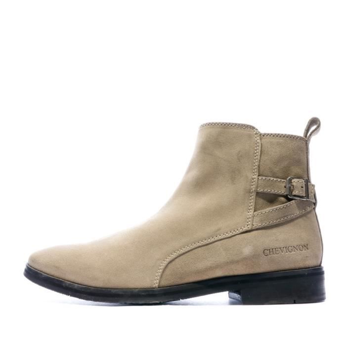 bottines homme - chevignon - beige - tige en cuir effet daim - chaussures montantes