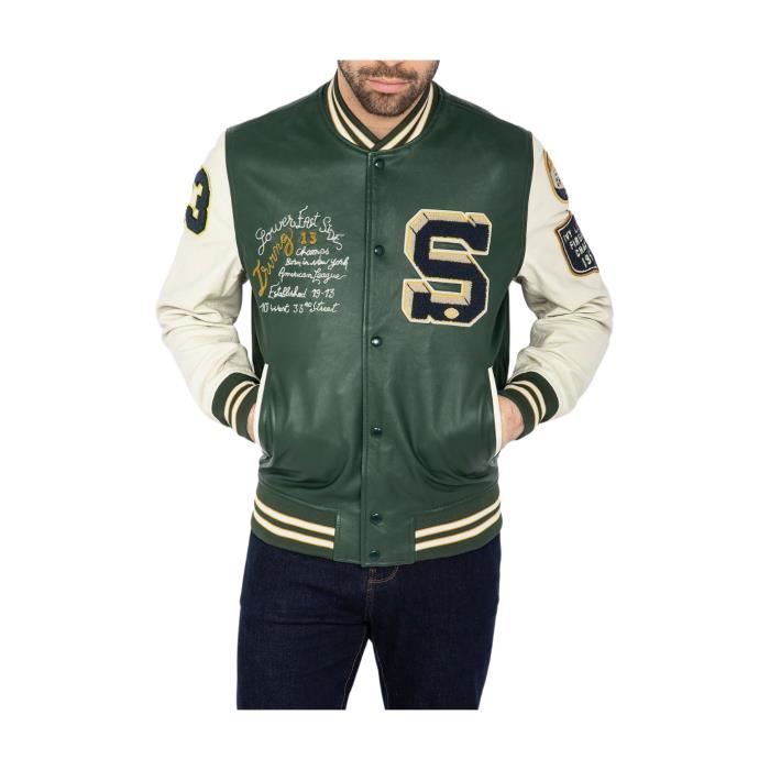 Blouson Teddy Schott Ref 59729 Vert Vert Cdiscount Pr t Porter