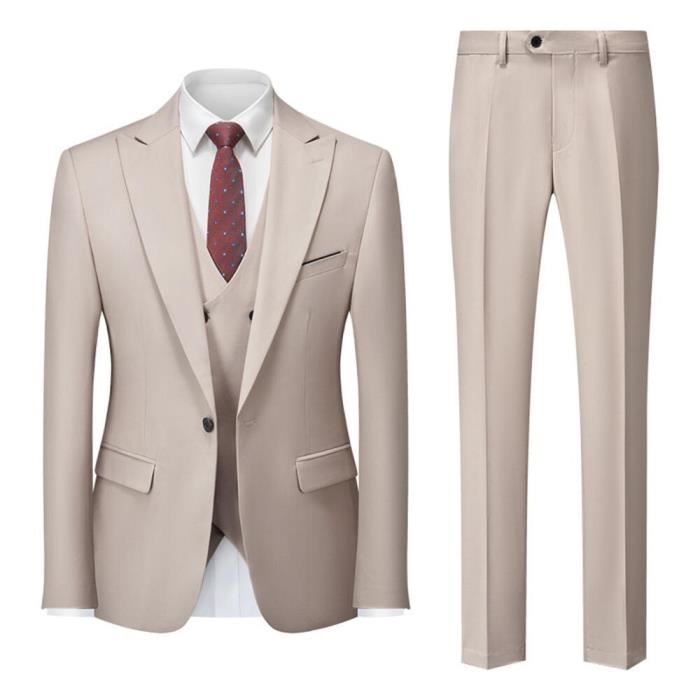 Costume Homme Marque de Luxe Couleur Unie Ensemble 3 Pieces Costume de Mariage Abricot Marron Cdiscount Pret a Porter