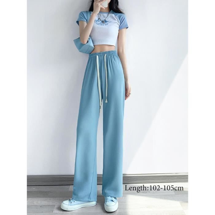 Pantalon Femme Style Palazzo à Jambes Larges - Tissu Fluide Polyester/élasthanne - Taille Haute, Plissé - Couleurs Multiples