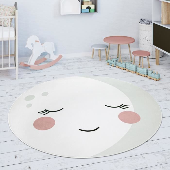 Tapis Rond Enfant étoile éléphant Arc-en-ciel - 120 Cm - Crème - Chambre Fille Garçon