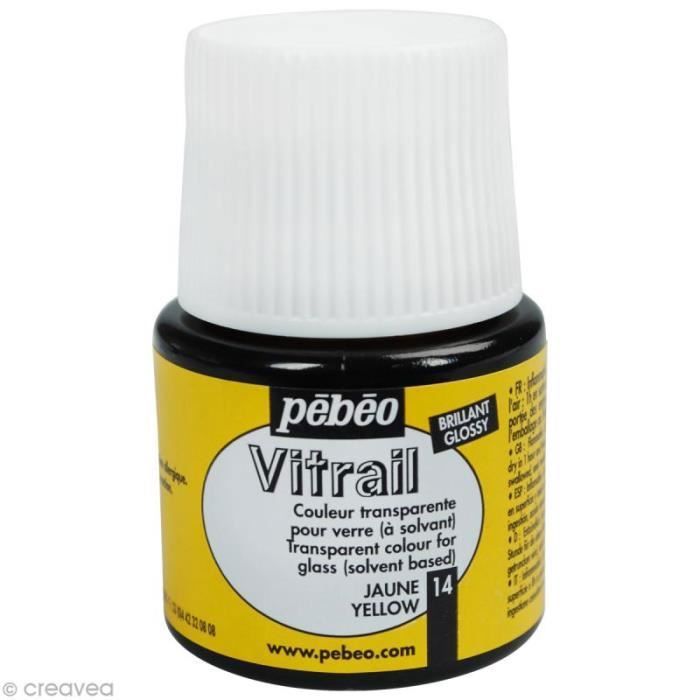 Peinture vitrail transparente - 45 ml Peinture pour vitrail de Pébéo, - Contenance : 45ml - Couleur : Jaune transparent - Degré