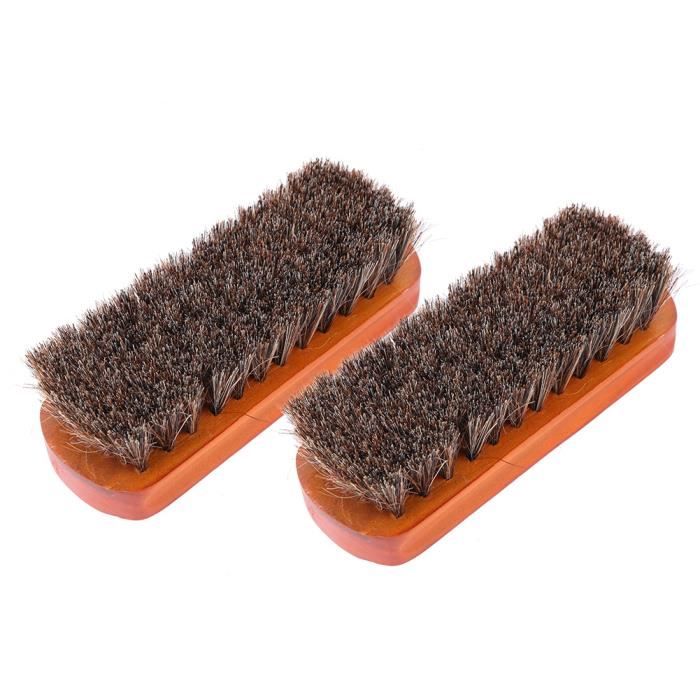 Brosse à chaussures - Qiilu - 2Pcs - Crin de cheval - Bois naturel - Flexible et doux pour cuir