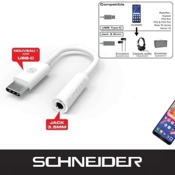 Adaptateur jack 3.5mm - SCHNEIDER - Usb-c - Blanc
