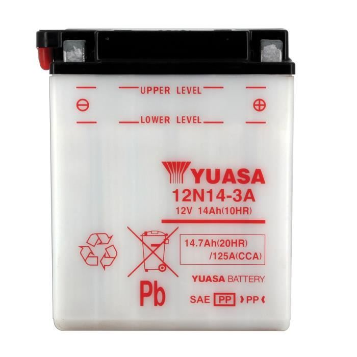 YUASA - Batterie Moto 12V Avec Entretien Sans Pack Acide 12N14-3A
