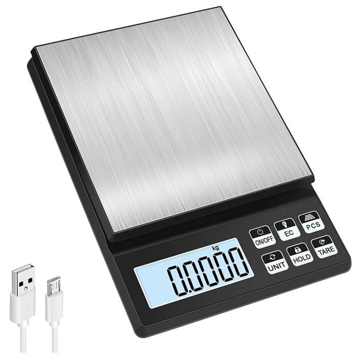NUTRI FIT Balance Cuisine Numérique Rechargeable USB-C - Verre Trempé 5kg - Écran LCD