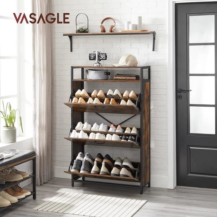 VASAGLE Meuble à Chaussures avec 3 AbattantsSéparateurs Réglablespour 15-24 Paires80 x 30 x 130 cmMarron LBS802B01