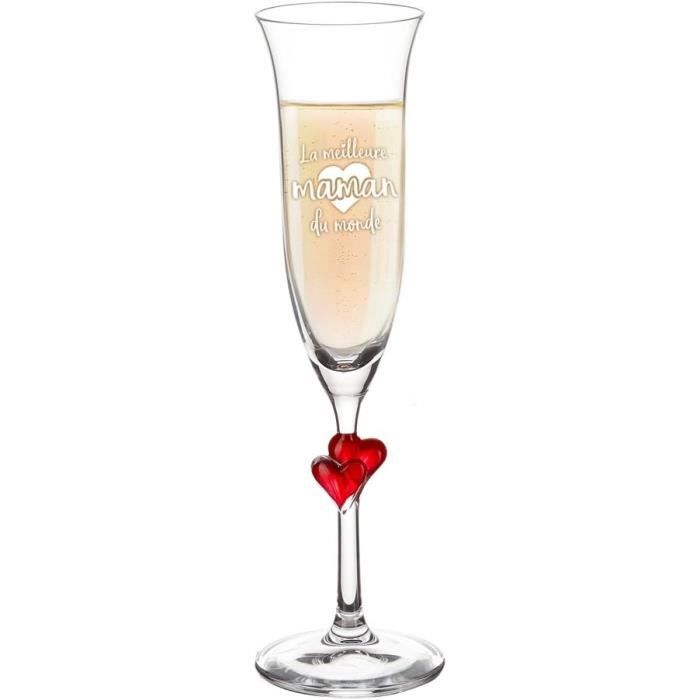 Flûte à Champagne AMAVEL Avec Cœur Rouge - Gravée "La Meilleure Maman Du Monde" - Verre 175 Ml - Idée Cadeau Fête Des Mères