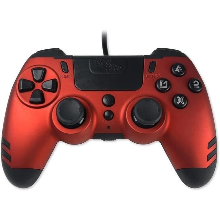 Steelplay - Slimpack - Manette filaire, Double vibration, PS4/PS3/PC Rouge