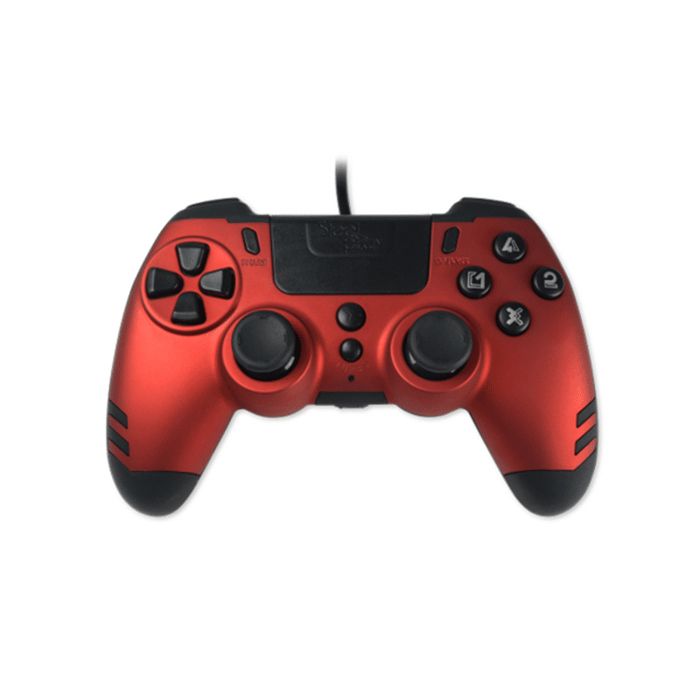 Steelplay - Slimpack - Manette filaire, Double vibration, PS4/PS3/PC Rouge