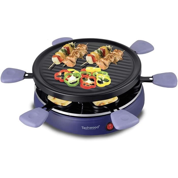 TECHWOOD TRA-63 - Appareil à raclette Grill Electrique 800W - 6 Poêlons à fromage anti-adhérents - Poignées isolante - Violet