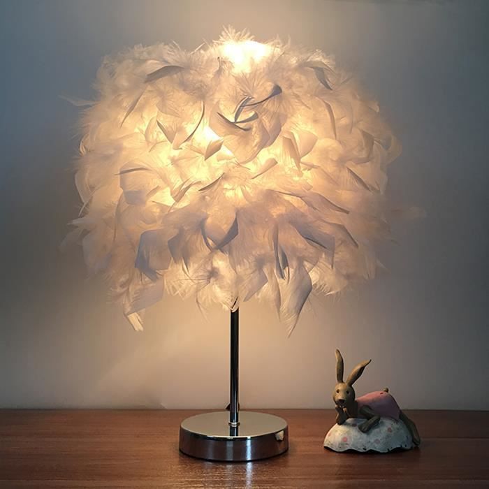 Lampe de Table Chevet en Plumes E27 Abat-jour Luminaire Romantique