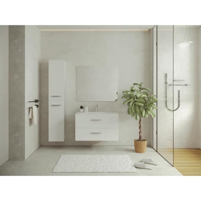 colonne de salle de bain suspendue - vente-unique - kayla - 6 étagères - blanc - l30 x p25 x h160 cm