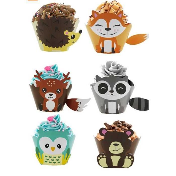 Diy 48pcs Caissette Gateau Figurine Gateau Animaux De La Foret Cup Cake Liners Decoration D Anniversaire 02 Cdiscount Maison
