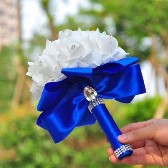Bouquet de mariée Bride Floraison Bouquets de main Mariage fleur Fashion -  20cm Blanc et Bleu - Cdiscount Prêt-à-Porter
