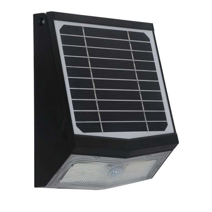 Applique solaire avec détecteur de mouvement IP65 (500Lm 4000K A++) Noire - Voltman