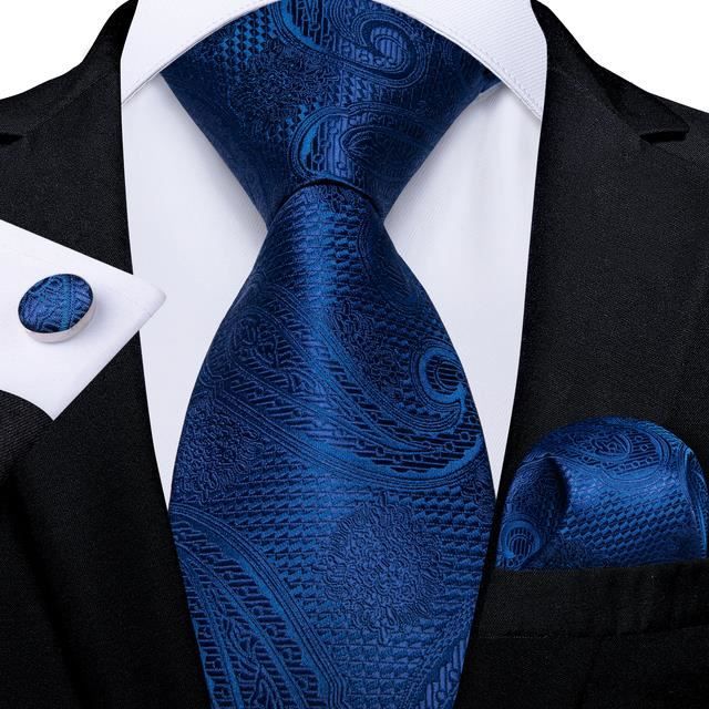 Ensemble Cravate Soie DiBanGu Homme - Cravate à Carreaux + Mouchoir Poche + Boutons Manchette + Pince - Mariage/Cérémonie
