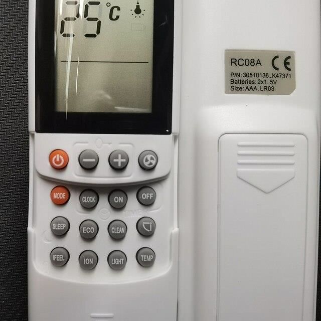 Télécommande RC08A Compatible Climatiseur Airwell - Infrarouge, Portée 12 M, Angle 180° - Nécessite 2 Piles AAA (non Fournies) - 7