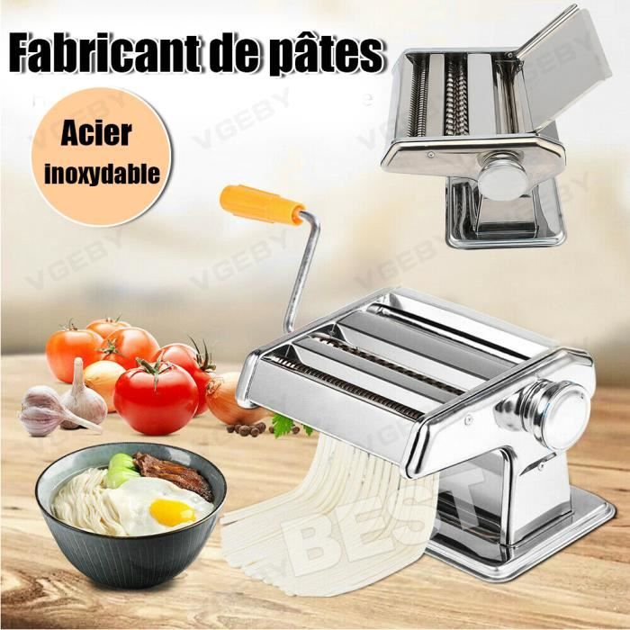 Machine à Pâtes Manuelle En Acier Inoxydable - 7 épaisseurs, 2 Couteaux (2mm/6.6mm) Pour Tagliatelle, Spaghetti, Ravioli