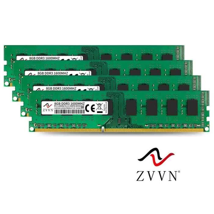 ZVVN 32Go(4x8Go) DDR3 1600MHz PC3-12800 Unbuffered 2Rx8 Dual Rank 240 Pin  DIMM Ordinateur Mémoire RAM Module Upgrade - Cdiscount Informatique