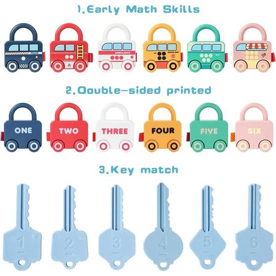 Lot De 6 Jouets De Verrouillage éducatifs – Clés Et Serrures Assorties – Motricité Fine – Dès 3 Ans – Matériau ABS