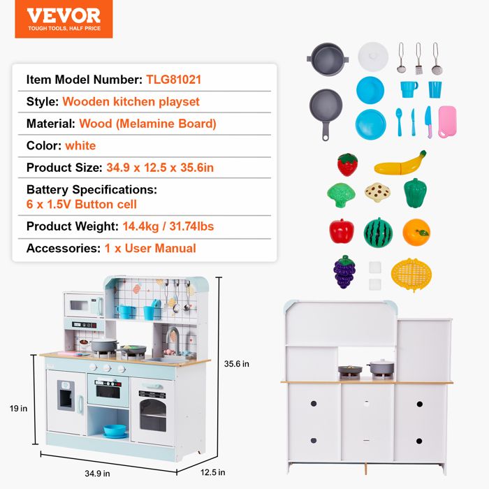 VEVOR – Cuisine Enfant 48 Pièces Avec Cuisinière à Vapeur, Sons, Lumières, évier, Réfrigérateur – Rose, 3-5 Ans