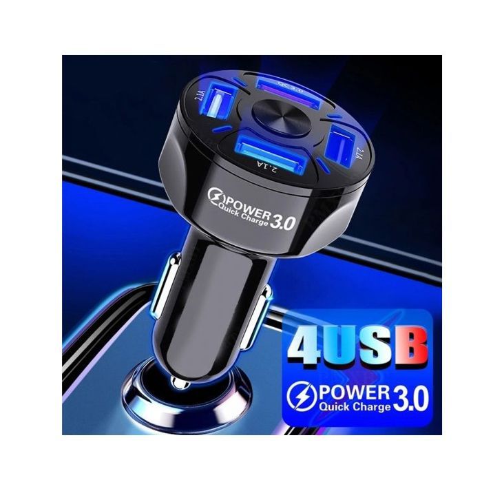 Chargeur Allume-cigare 4 En 1 Avec écran LED Tension - Ports USB QC3.0 66W + PD 30W + Prise 90W | Compatible 12V/24V, Rotatif 360°, Pour Voiture, Camion, SUV