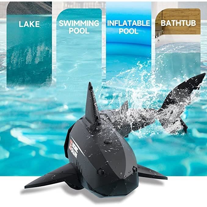 Requin Télécommandé 2.4 GHz Avec Plongée Et LED – Jouet Subaquatique Pour Piscine/Baignoire, Batterie 60 Min, Cadeau 6+ Ans