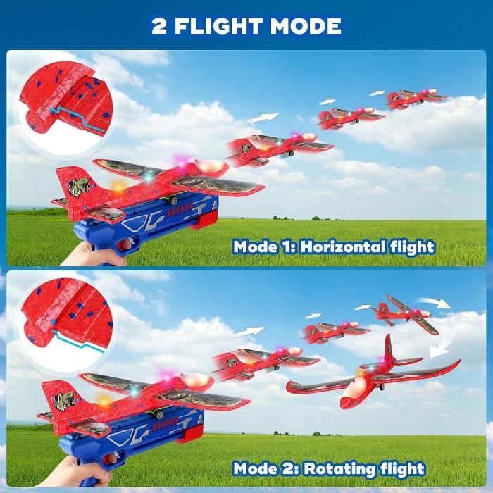 POYET 3 Packs d'avions à LED avec Pistolet Lanceur, Avion Polystyrene Jouet  Planeur, Jouets interactifs d'extérieur pour Avions, Cadeaux