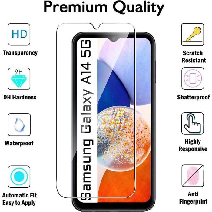 WFTE [Lot de 2] Verre Trempé pour Samsung Galaxy A14 5G/4G, 0,26mm Film de  Protection d'écran avec Haute Transparence à 99%, Anti-Trace Protecteur  avec Dureté 9H Glass : : High-Tech