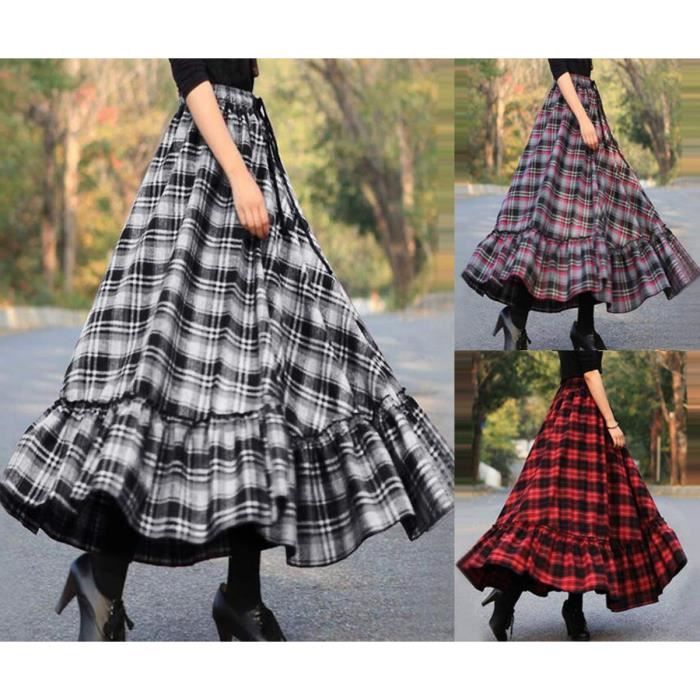 Minetom Femme Plaid Jupe Longue Taille Haute Vintage l gante