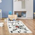Home Deco Kids TX9066 Tapis rectangulaire Enfant Carte du monde Mappemonde Blanc gris et noir Coton H0,8 x 70 x 140 cm-2