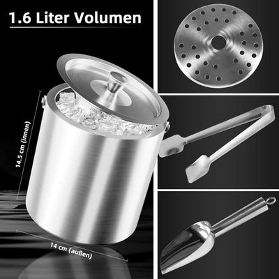 Seau à Glace Isotherme NVIYAM 2L - Acier Inox 304 - Avec Pince, Passoire Et Pelle