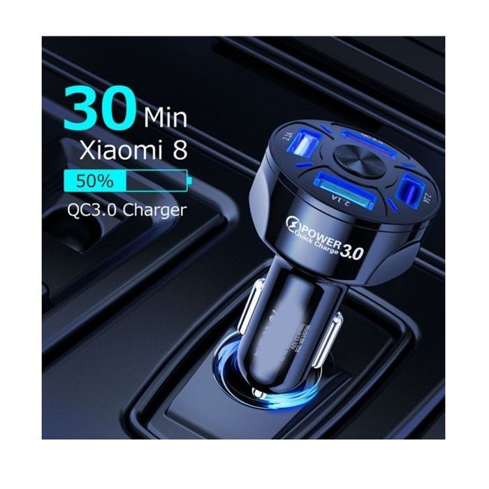Chargeur Allume-cigare 4 En 1 Voiture/Camion - 2 USB (QC3.0 66W + 15W) + PD 30W + Prise 90W - Écran Tension - Rotation 360° - 12V/24V