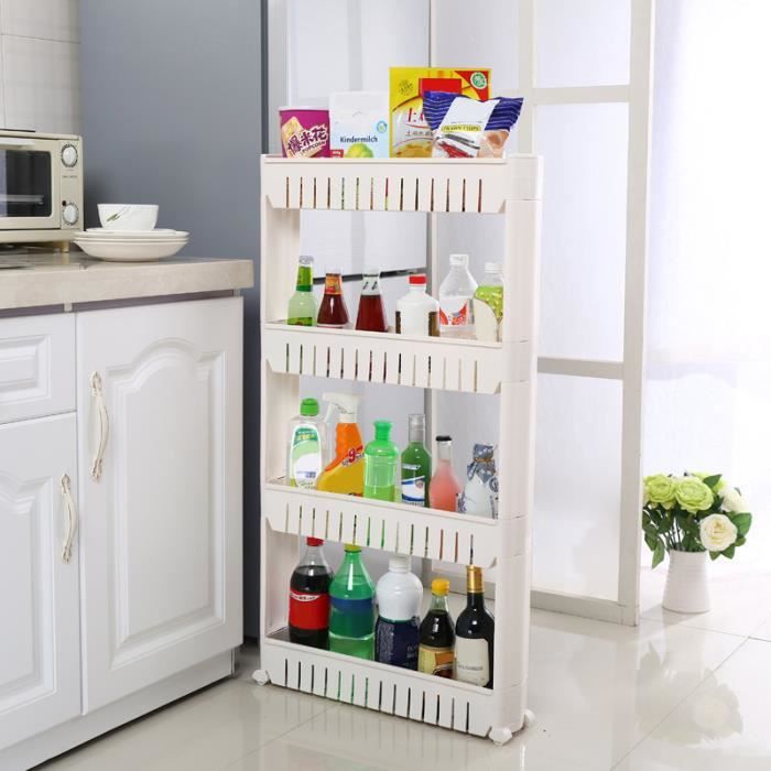 Chariot De Rangement Mobile à 3 Niveaux - Étroit (10 Cm De Large), Blanc, Pour Cuisine, Salle De Bain, Bureau - 7