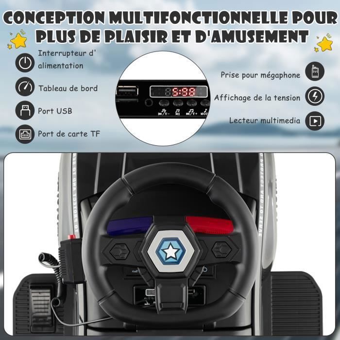 Voiture électrique Enfant Jouet GIAVTOYS - Super Police Avec Lumières, Sirènes, Sons Et LEDs