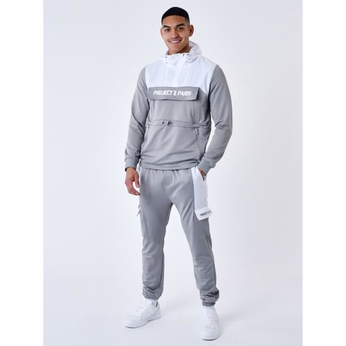 Pantalon De Jogging Large Homme Gris - Coupe Décontractée, élastique, Poches Zip, Pour Loisirs, Streetwear